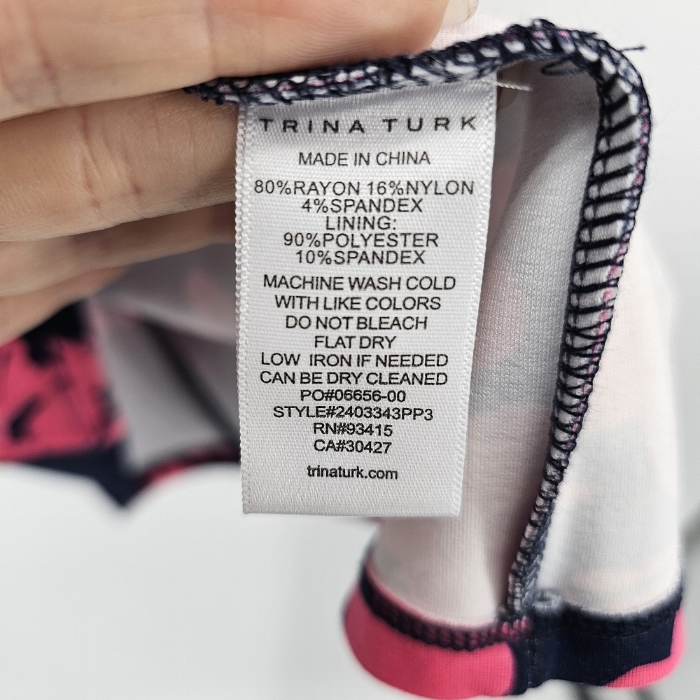 Trina Turk Navy & Pink Floral Ponte Knit Dress Mod Womens Size 8 - Picture 6 of 6